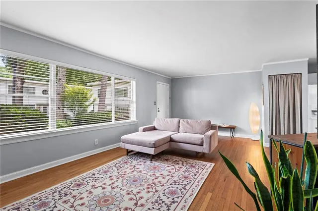 a living room with furniture and a rug