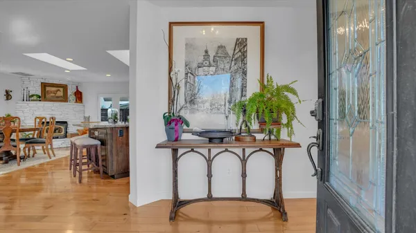 a view of a entryway with furniture and livingroom view