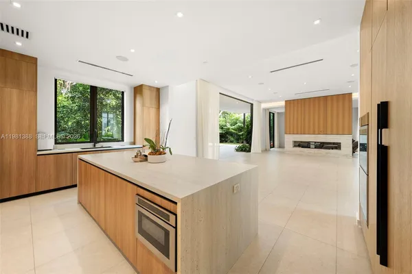 a view of a garden with an outdoor space