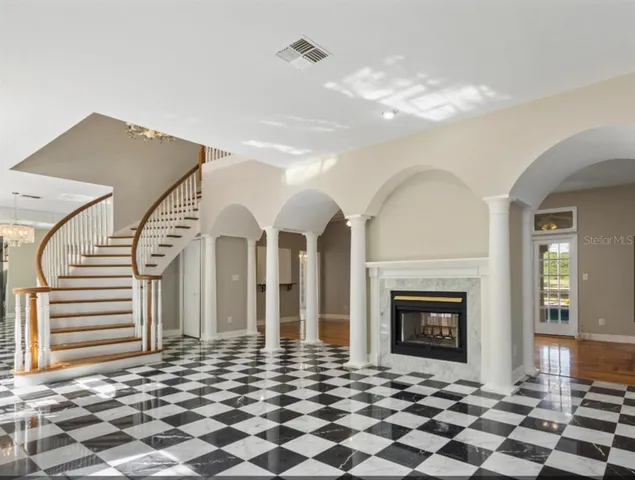 a view of a livingroom with a fireplace