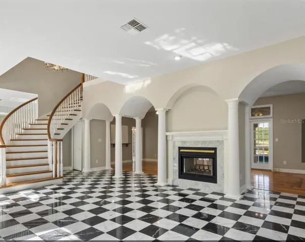 a view of a livingroom with a fireplace
