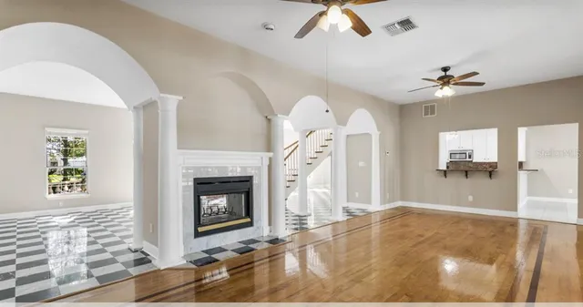 a view of a fireplace in a room