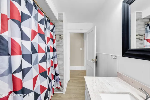 a view of a garage with storage