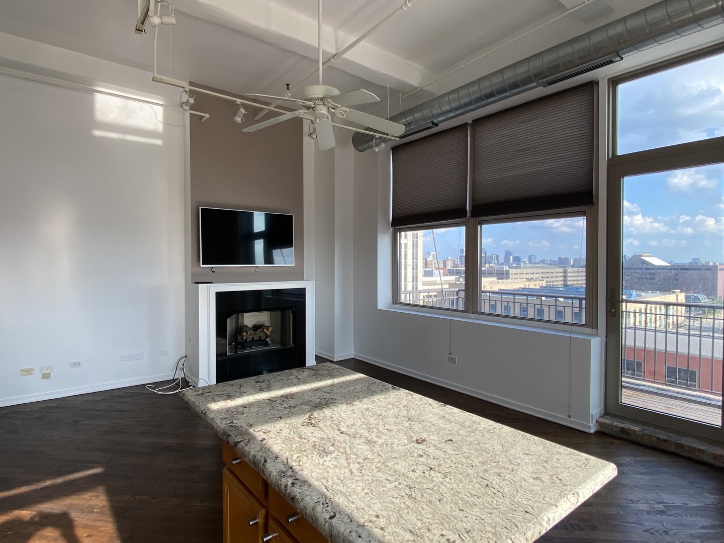 500 South Clinton Street, Unit 1017 Chicago, IL 60607 - Photo 3 of 12 an empty room with a fireplace and windows