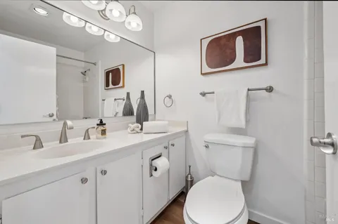 a view of a building with sitting area