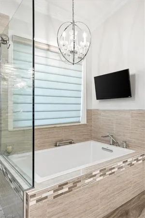 a bathroom with a bathtub and a shower