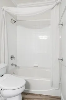 a bathroom with a toilet and a bathtub
