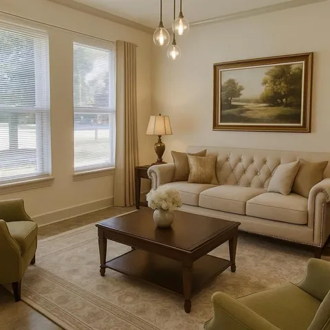 a view of empty room with a fireplace