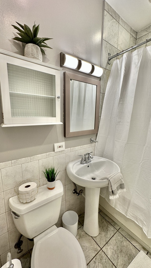 1319 West Addison Street, Unit 1A Chicago, IL 60613 - Photo 16 of 20 a bathroom with a sink and a mirror
