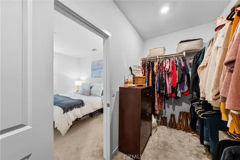a bed room with a bed and a walk in closet