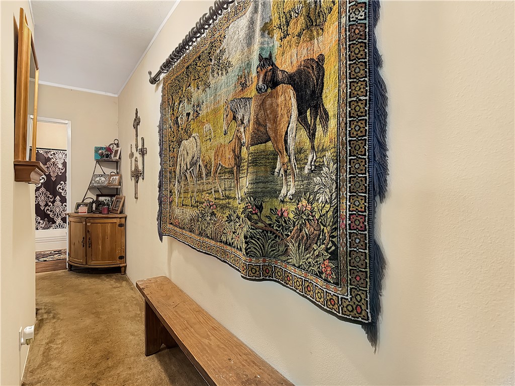 10134 Cobb Branch Road Franklin, TX 77856 - Photo 13 of 23 Hallway with carpet floors and crown molding