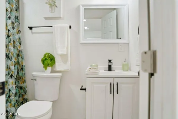 a bathroom with a sink a toilet and a mirror