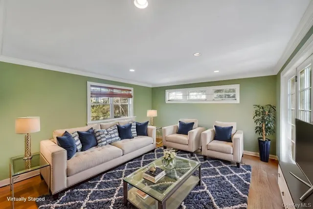 a living room with furniture and a rug