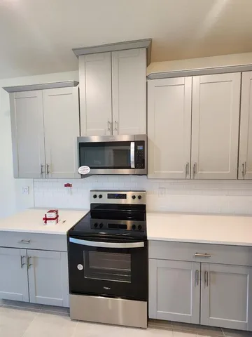 a view of a room with windows