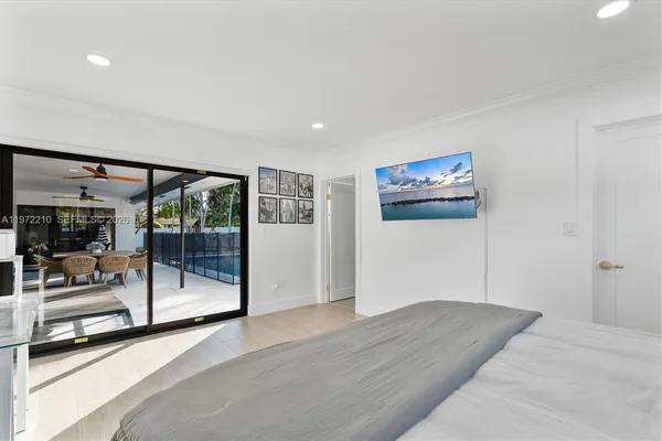 a bedroom with furniture and a bed