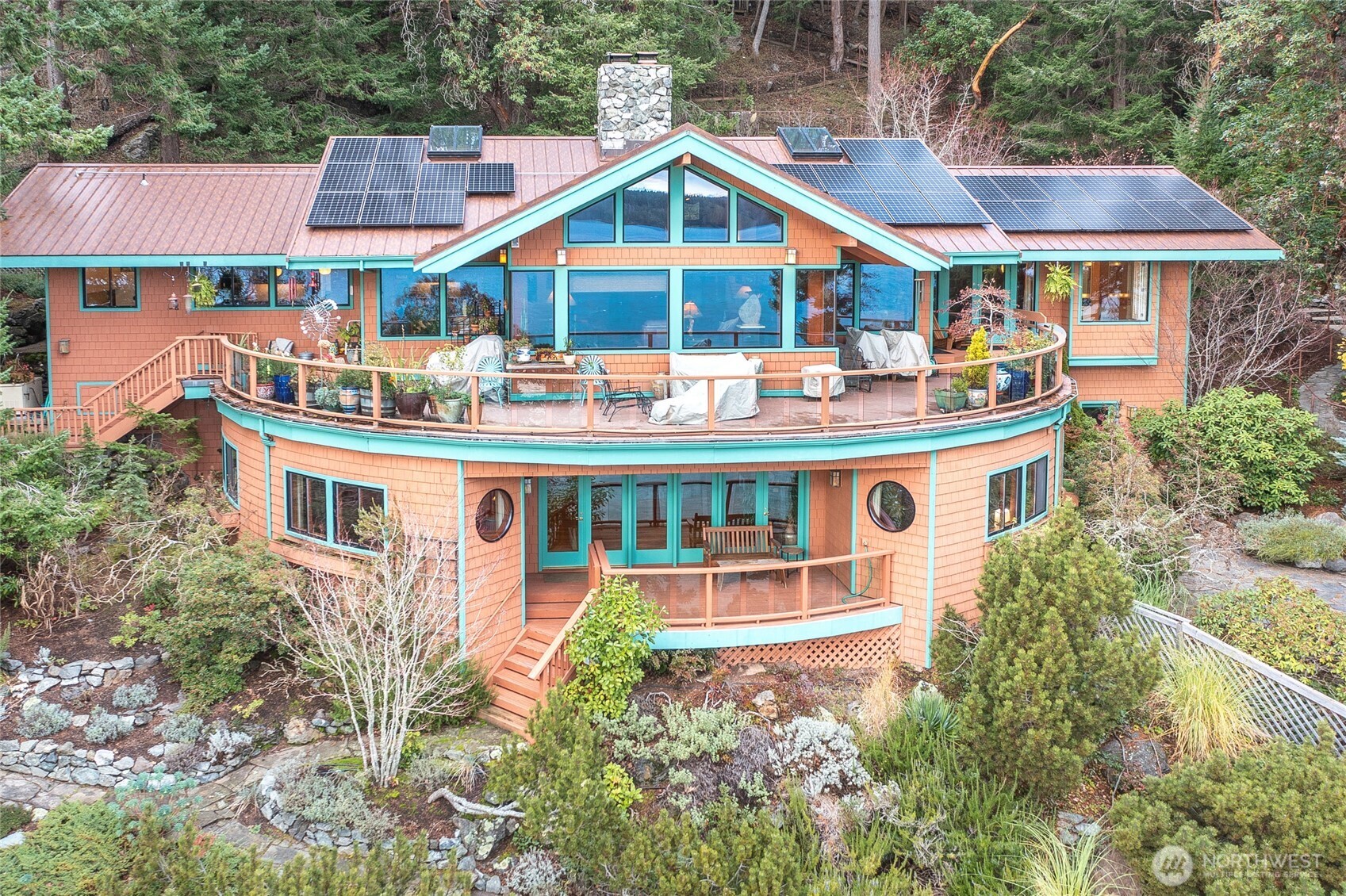 1689 Spring Point Road Orcas Island, WA 98245 - Photo 38 of 40 an aerial view of a house with balcony and swimming pool