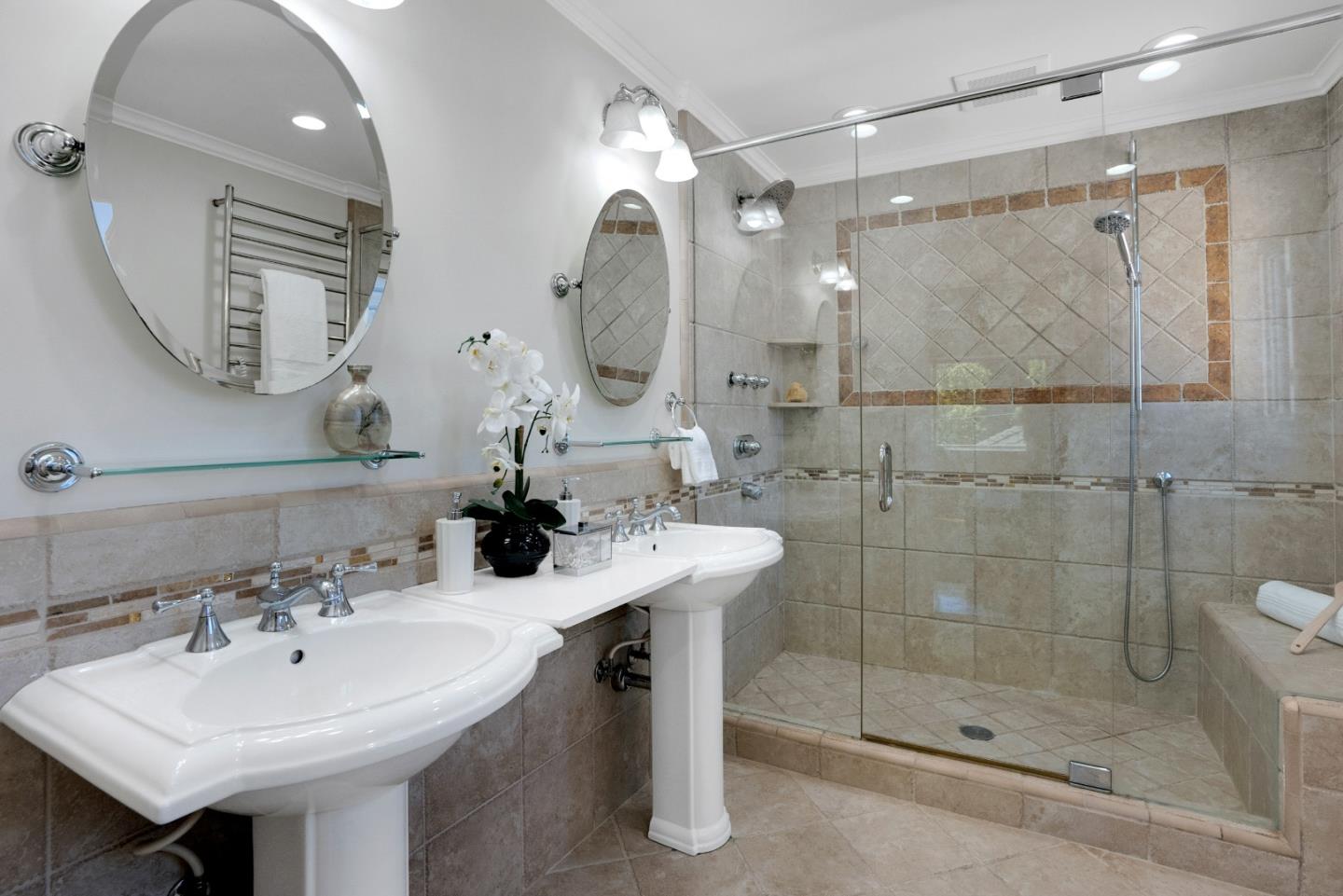731 Hillcrest Boulevard Millbrae, CA 94030 - Photo 22 of 48 a bathroom with a sink mirror and a shower