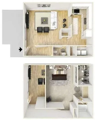 a living room with furniture and a table