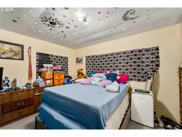 a bedroom with a bed and a dresser