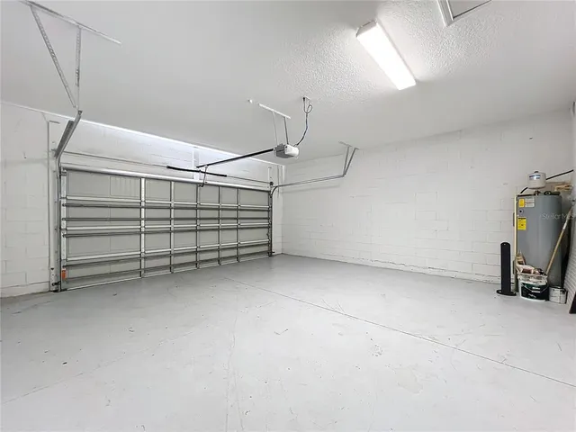 a view of a garage with storage