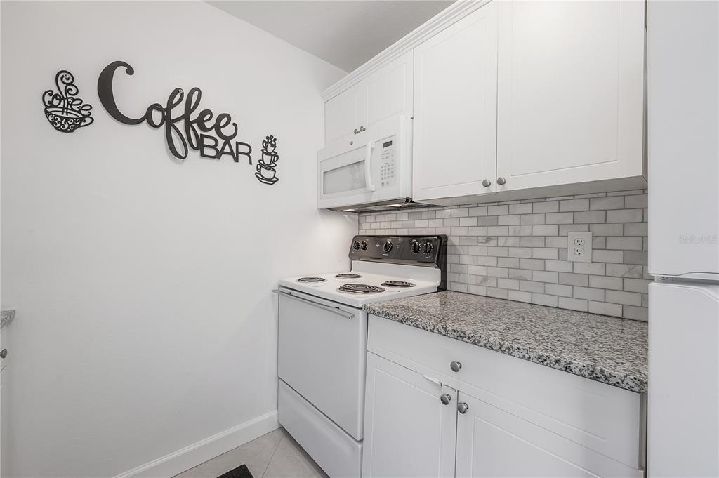 3206 West Azeele Street, Unit 129 Tampa, FL 33609 - Photo 12 of 30 a kitchen with granite countertop white cabinets and a stove