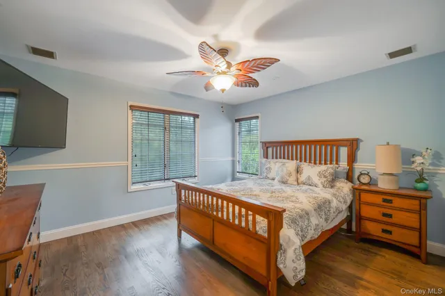 a bedroom with a bed and a tv on table