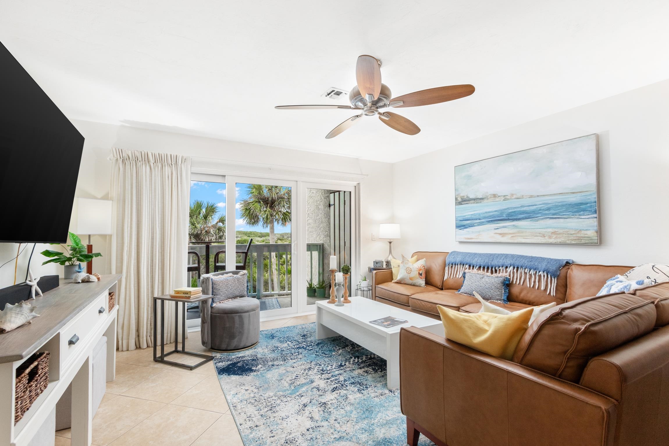 3385 Coastal Highway, Unit 22 St. Augustine, FL 32084 - Photo 8 of 35 a living room with furniture and a flat screen tv