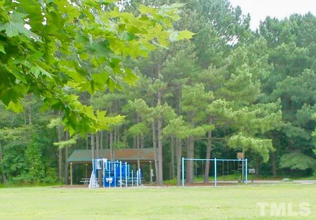 a view of a yard with a large trees