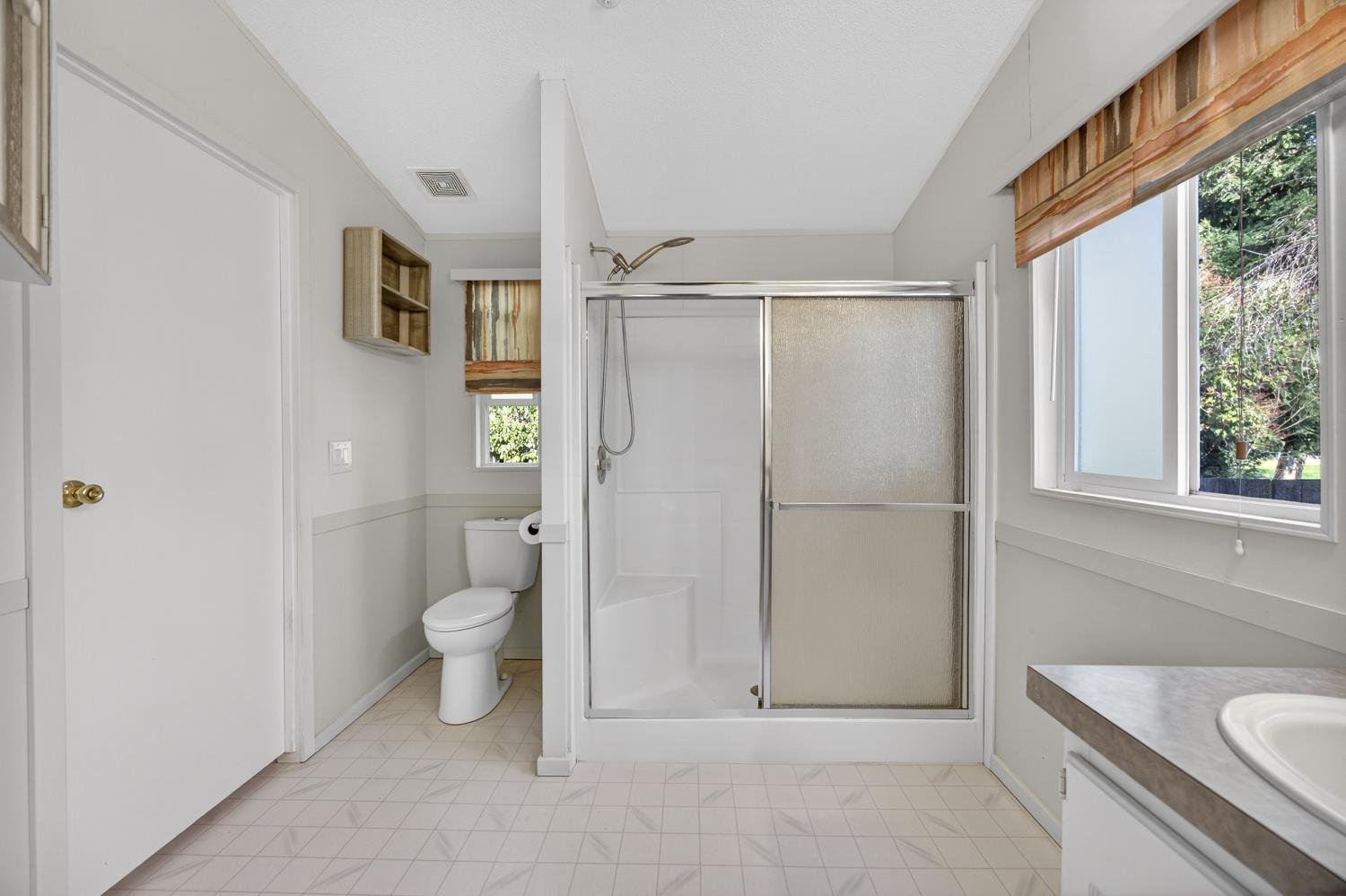 9708 La Clair Road Wilton, CA 95693 - Photo 32 of 60 a bathroom with a granite countertop sink a toilet and shower