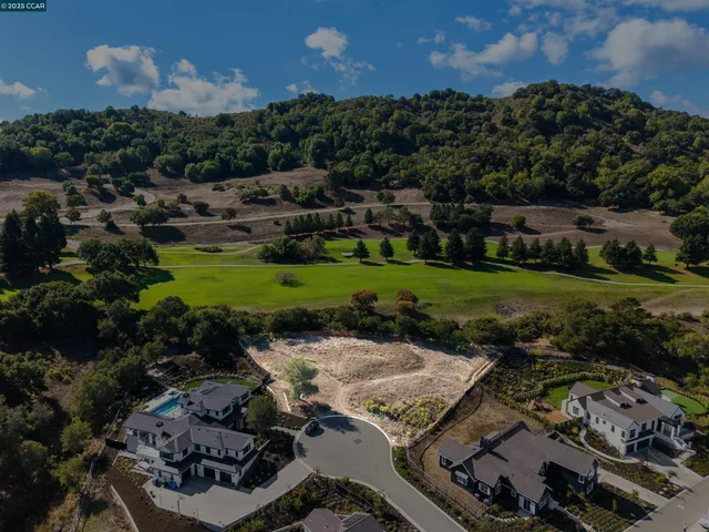 an aerial view of a house with a garden