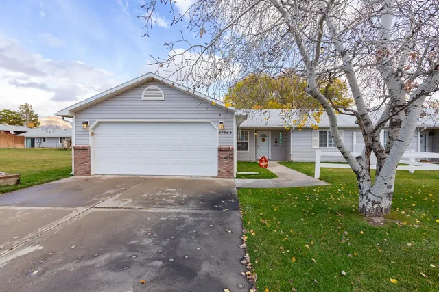a view of a house with a yard and large tree