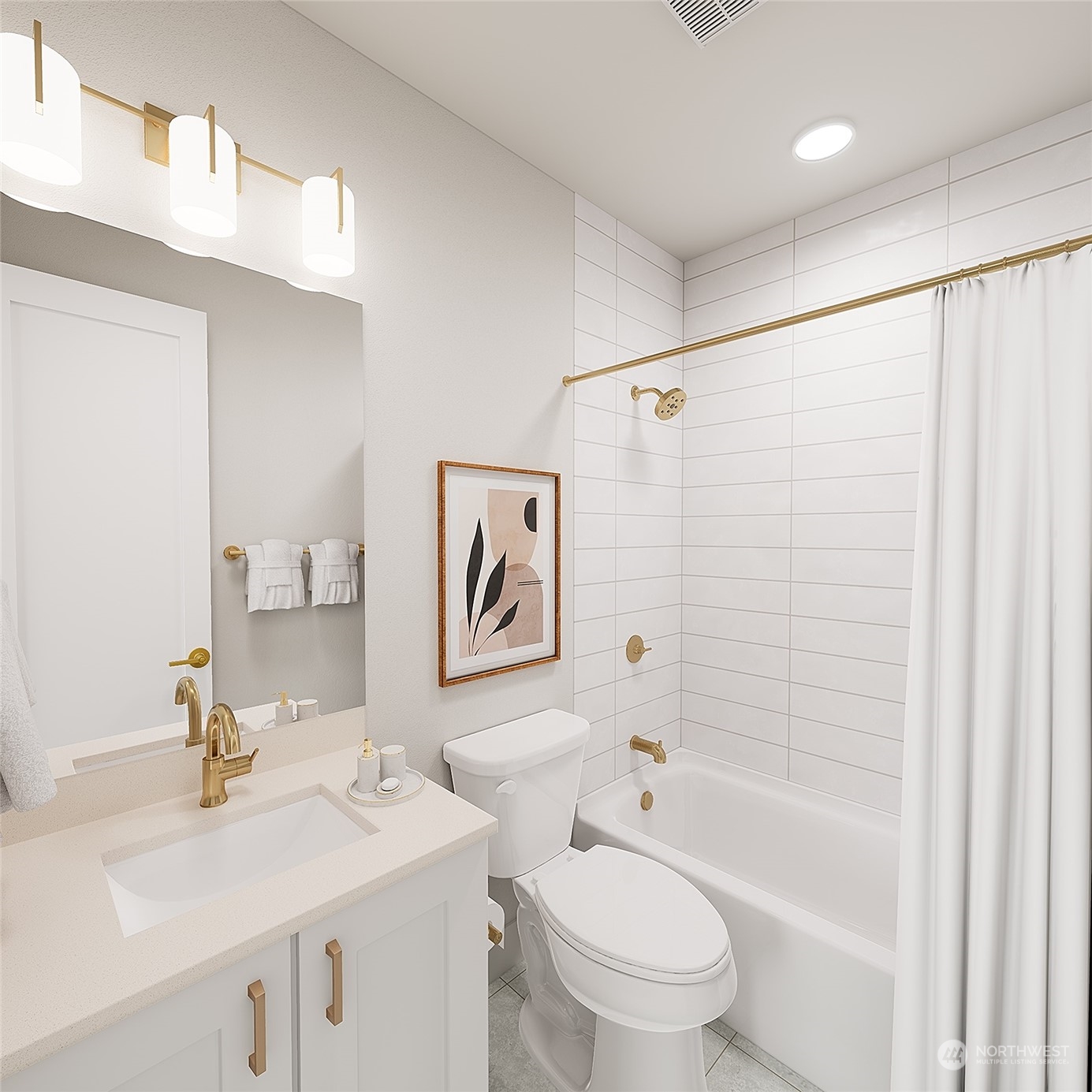 9919 Northeast 189th Street, Unit D Bothell, WA 98011 - Photo 10 of 23 a bathroom with a sink a toilet and shower