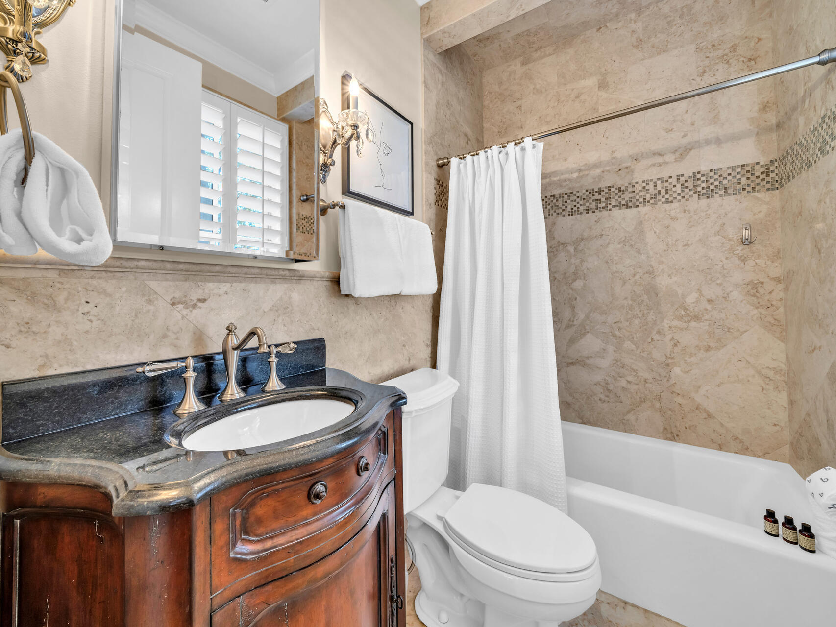 10140 East County Highway 30A, Unit 1 Inlet Beach, FL 32461 - Photo 12 of 54 a bathroom with a granite countertop sink toilet and shower