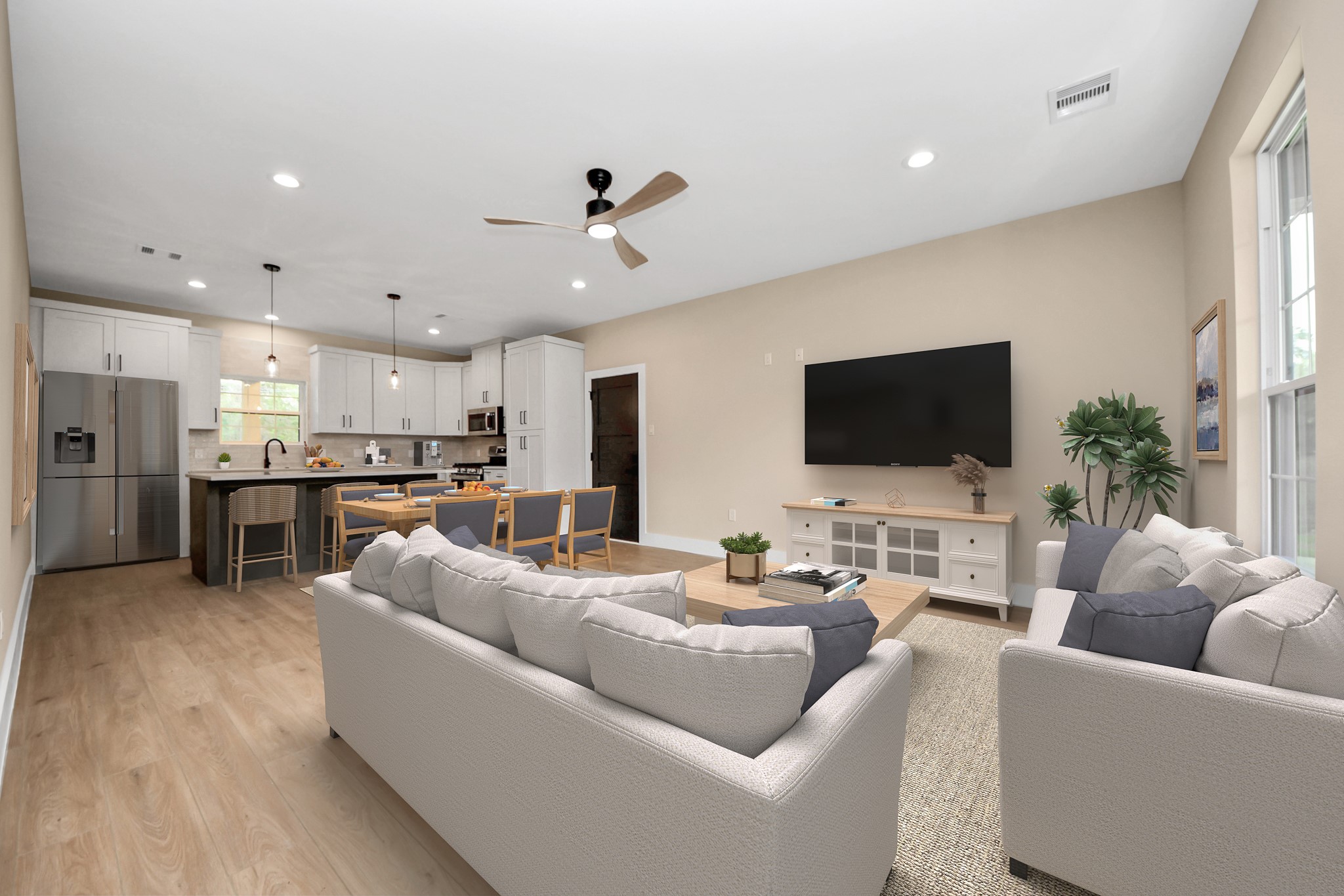 29727 Spring Forest Drive Spring, TX 77386 - Photo 9 of 37 a living room with furniture kitchen view and a flat screen tv