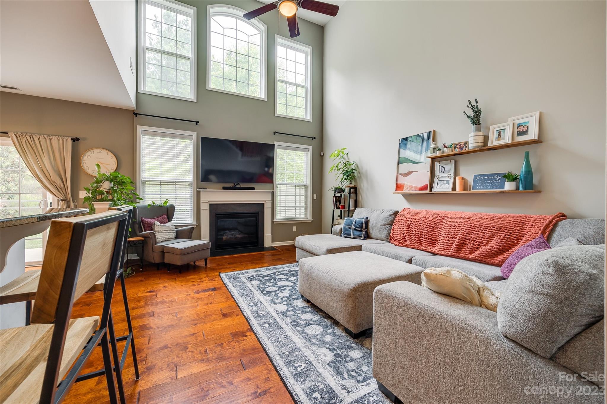 1055 Silver Gull Drive Tega Cay, SC 29708 - Photo 11 of 35 a living room with furniture a fireplace a flat screen tv and a large window