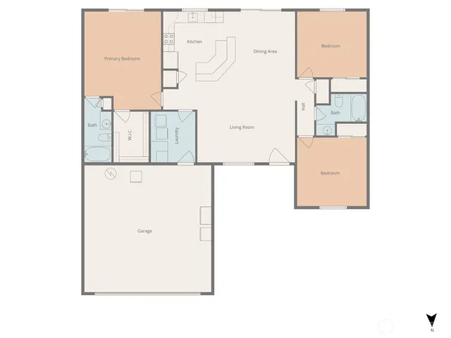 a garden view with a seating space