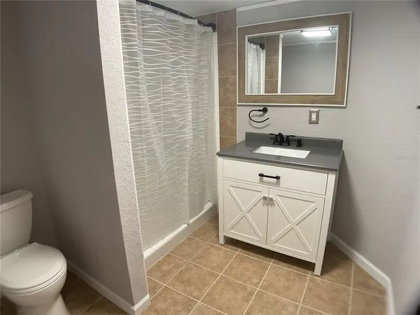 a bathroom with a sink a toilet and a mirror