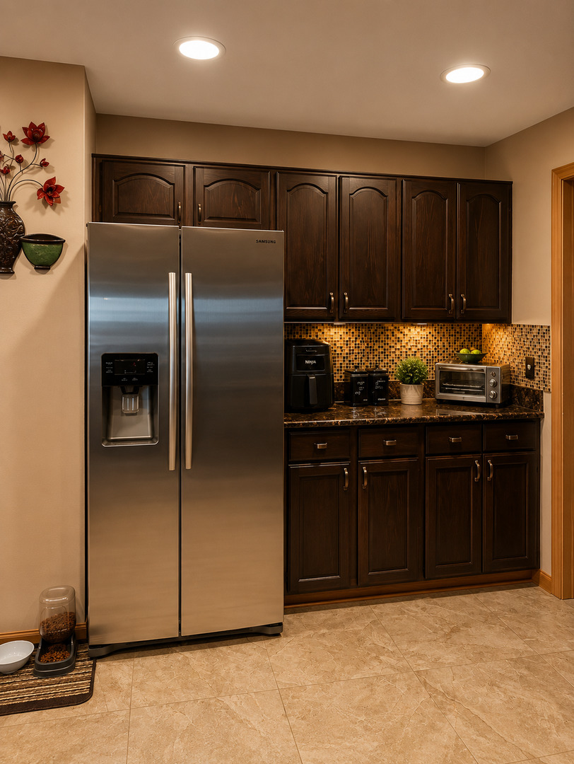 720 Ridge Drive Marengo, IL 60152 - Photo 9 of 34 a kitchen with a refrigerator and cabinets