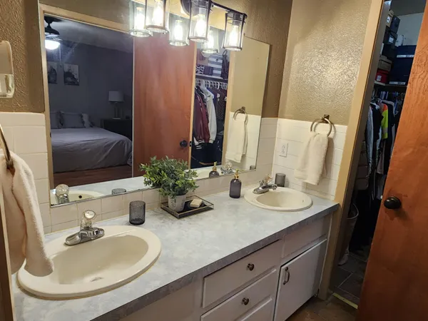 a bathroom with a sink and a shower