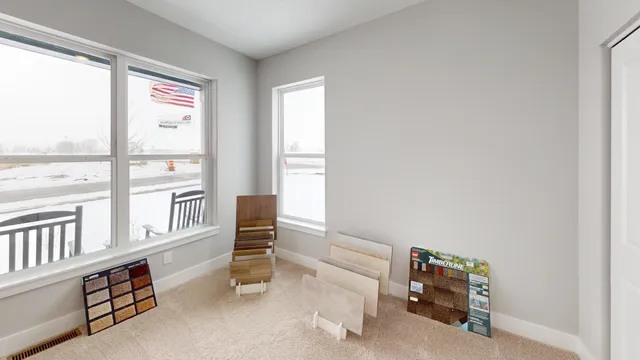 a view of a room with racks on the wall