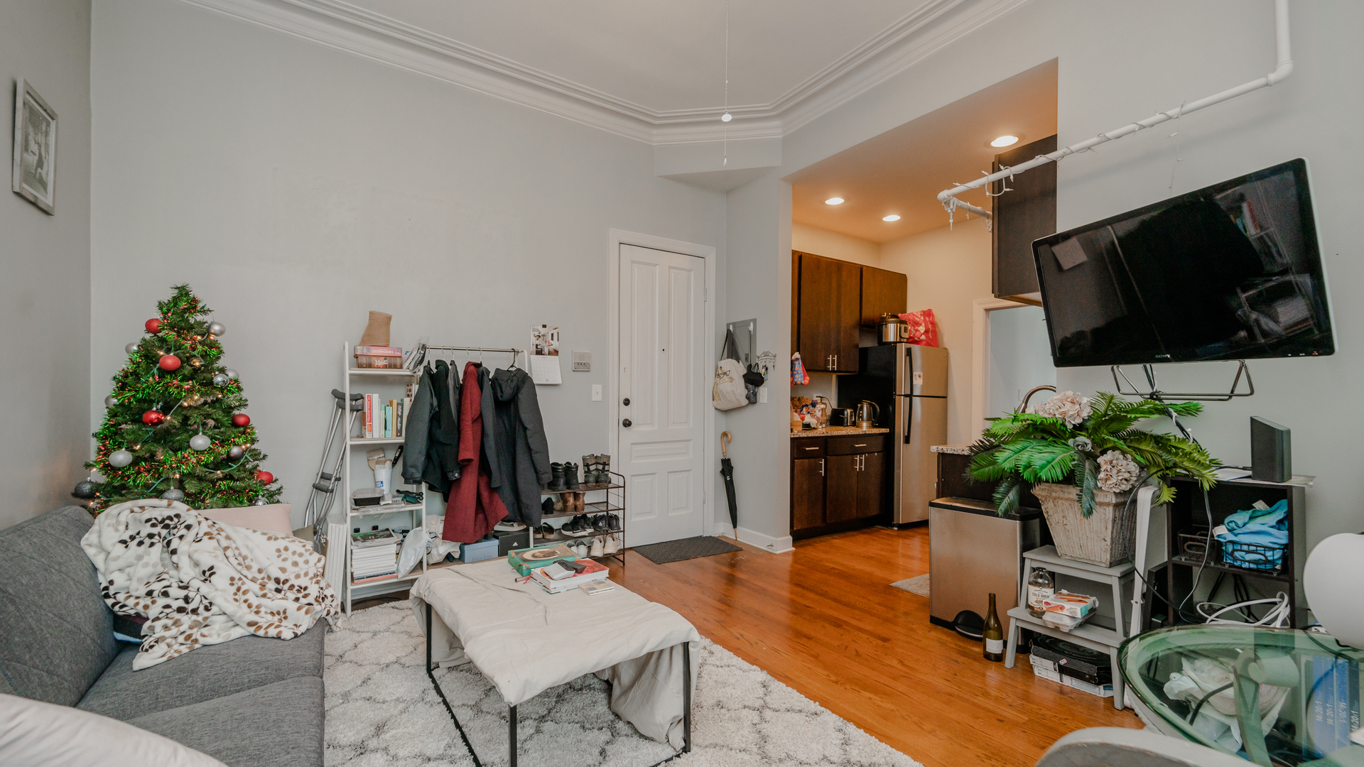 656 West Belden Avenue, Unit 202 Chicago, IL 60614 - Photo 4 of 14 a living room with furniture and a flat screen tv