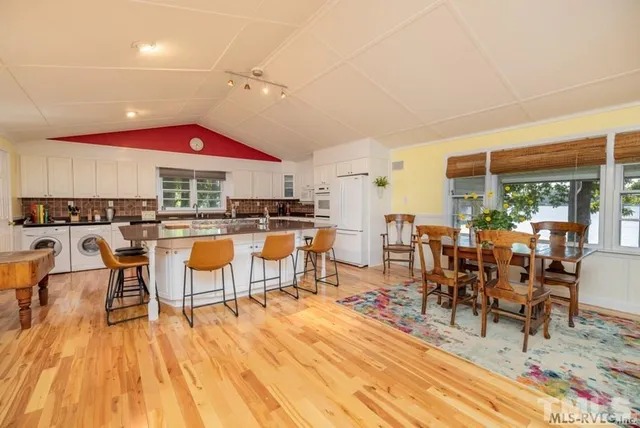 a dinning room and kitchen view