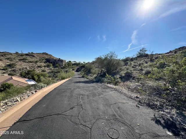 a view of a dry yard with wooden fence