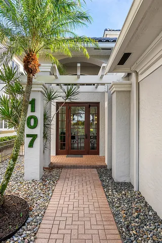 a view of a porch with a bench