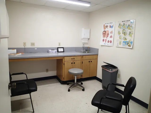 a room with a workspace