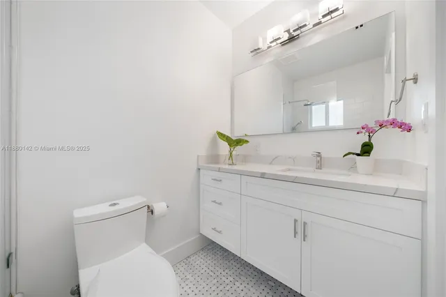 a bathroom with a sink a toilet and mirror
