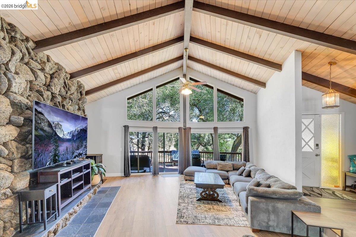 8733 Fraguero Road Sonora, CA 95370 - Photo 20 of 73 Vaulted wood-paneled ceiling with exposed beams