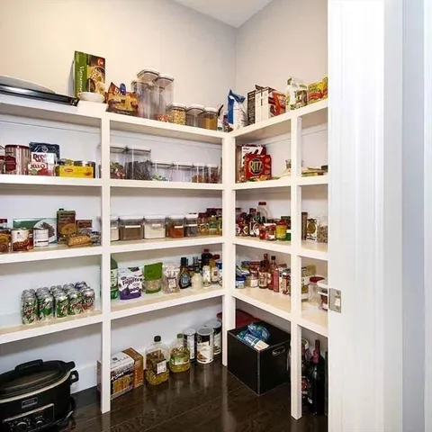 a room with a book shelf