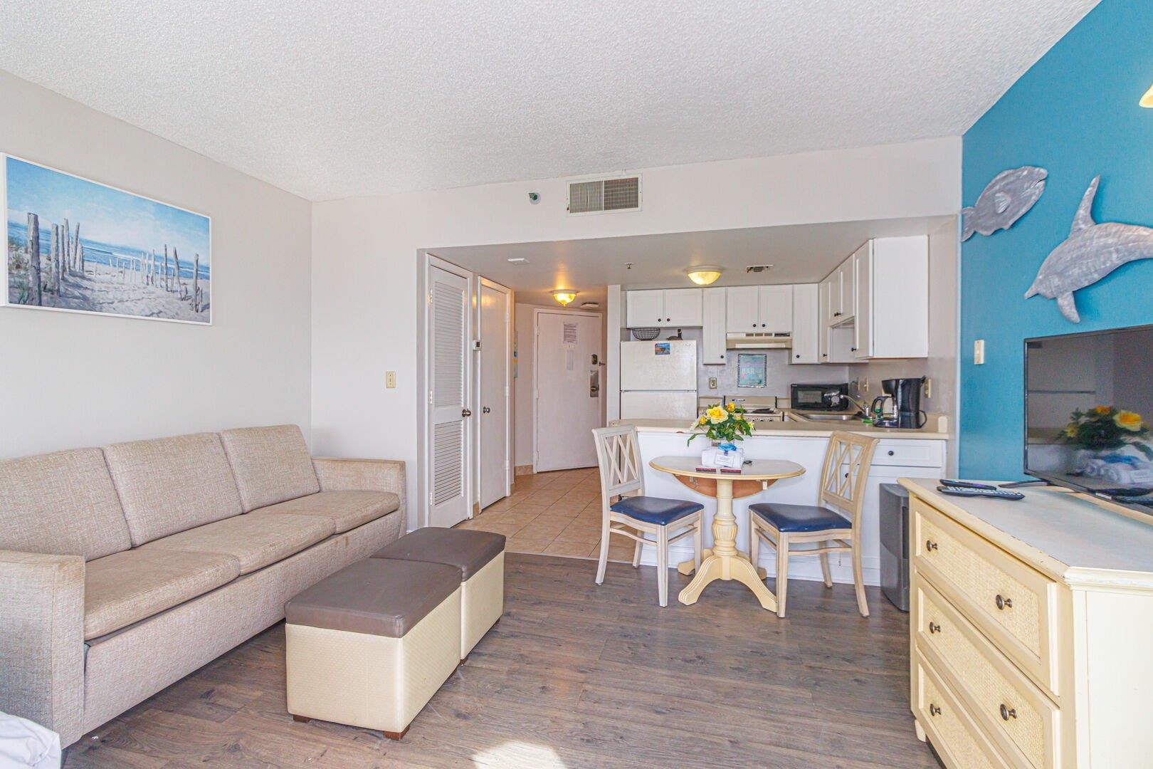 1605 South Ocean Boulevard, Unit 505 Myrtle Beach, SC 29577 - Photo 15 of 38 Living area with light wood-type flooring and a textured ceiling