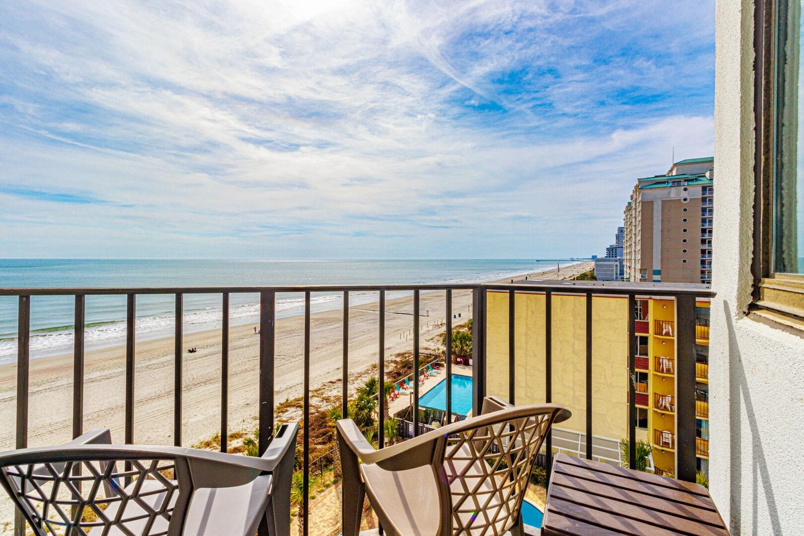 1605 South Ocean Boulevard, Unit 505 Myrtle Beach, SC 29577 - Photo 4 of 38 Balcony with view of water and beach and view of pool area